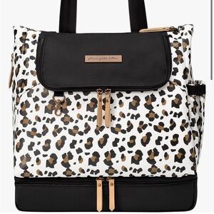 Leopard print Petunia Pickle Bottom Pivot Diaper Backpack